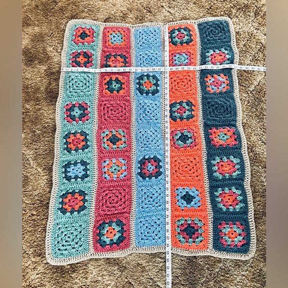Colorful Hand Crocheted Blanket, Approx. 30”X39”, Granny Squares, Multi Color - Picture 2 of 2